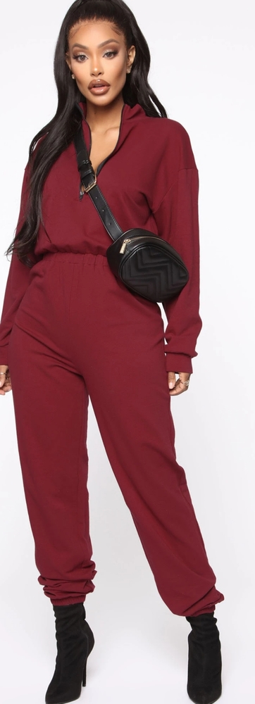 Burgundy Fashion Nova jumpsuit